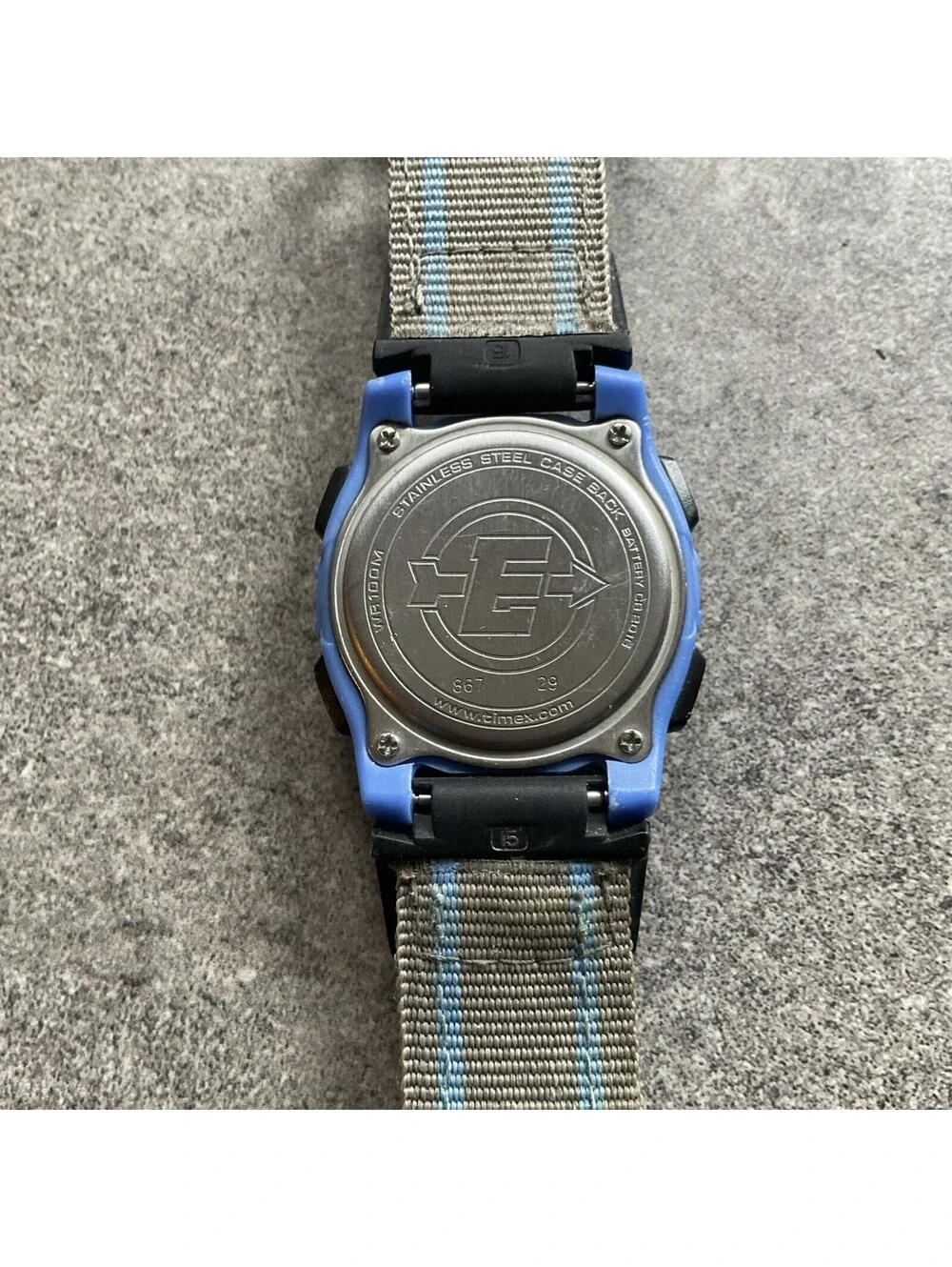 Timex Expedition Watch Women T49660 Indiglo 34mm Blue & Gray Nylon Strap A9